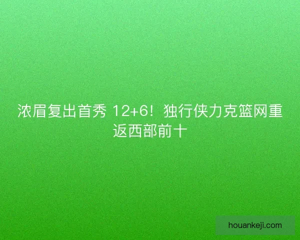 浓眉复出首秀 12+6！独行侠力克篮网重返西部前十